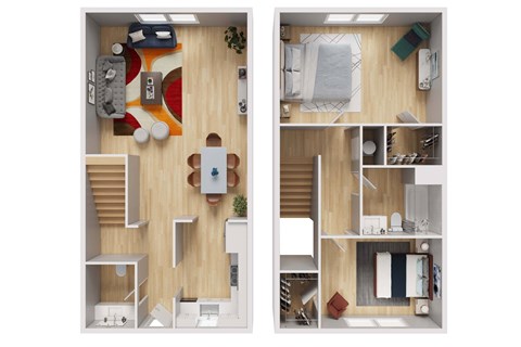Floor plan for 2 beds, 1.5 baths, 975 sqft